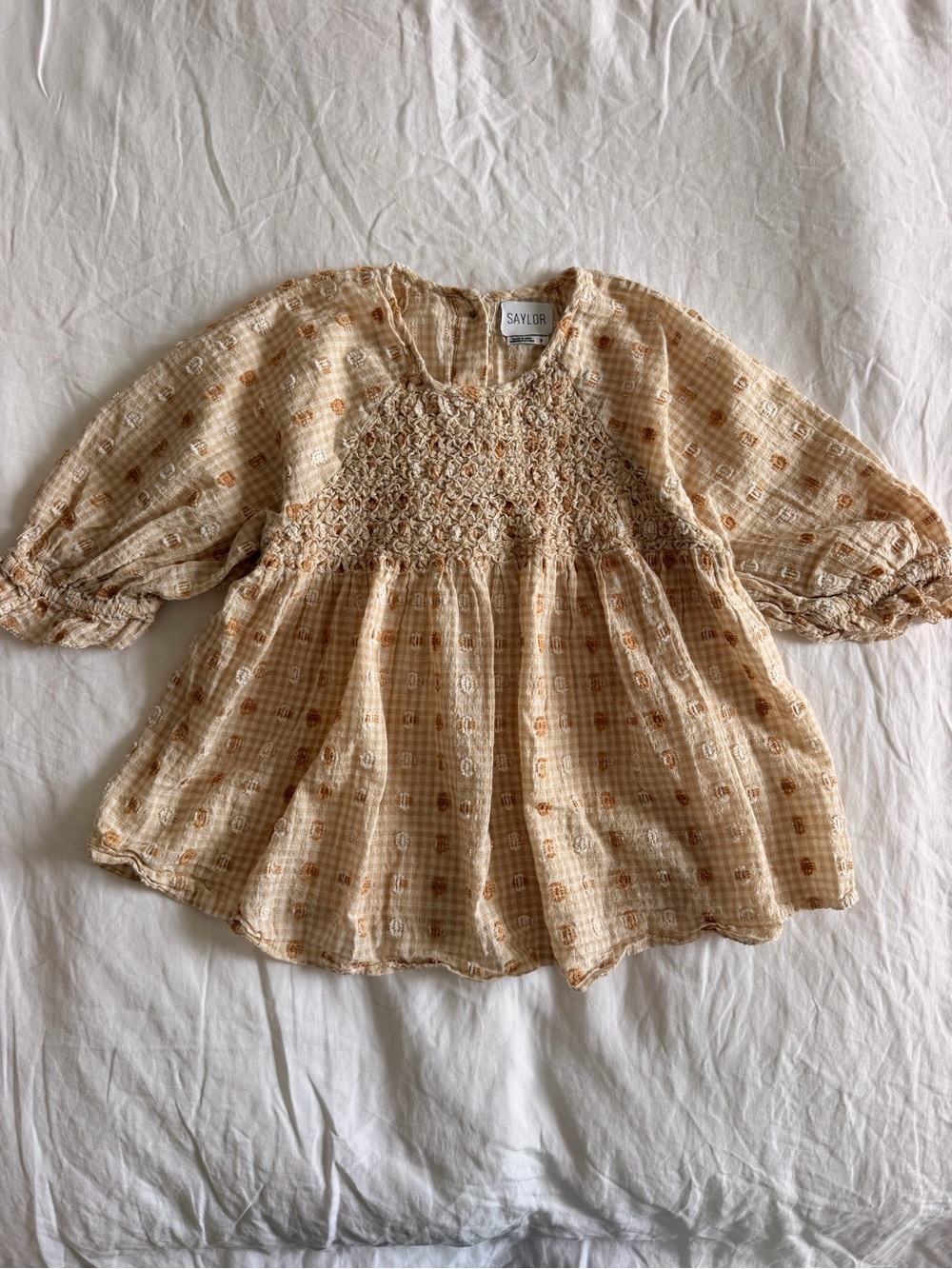 SAYLOR Cream Smocked Peasant Blouse